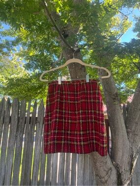 LOFT Red Plaid Mini Skirt with Tartan Pattern